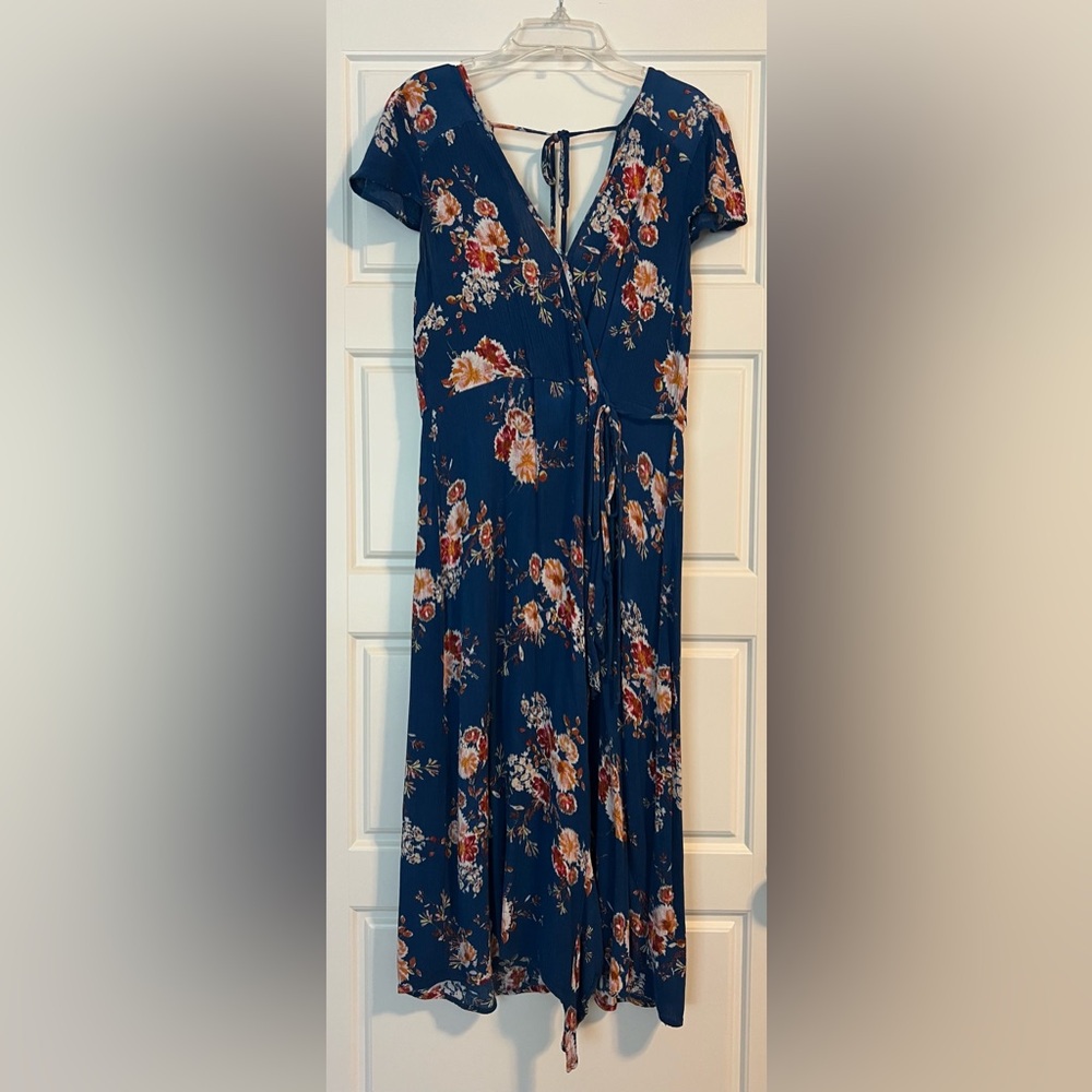 Xhilaration Blue and Orange Maxi Wrap Dress Casual